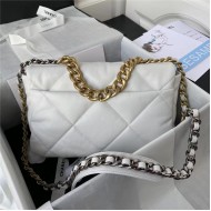 Large Chanel 19 Flap Bag Goatskin/Lambskin White High