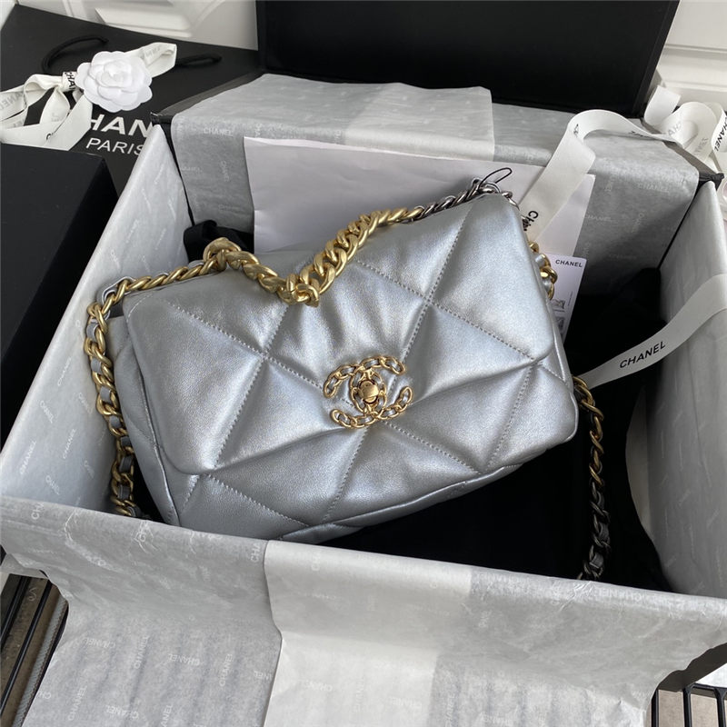 Chanel 19 Flap Bag Goatskin/Lambskin Silver High