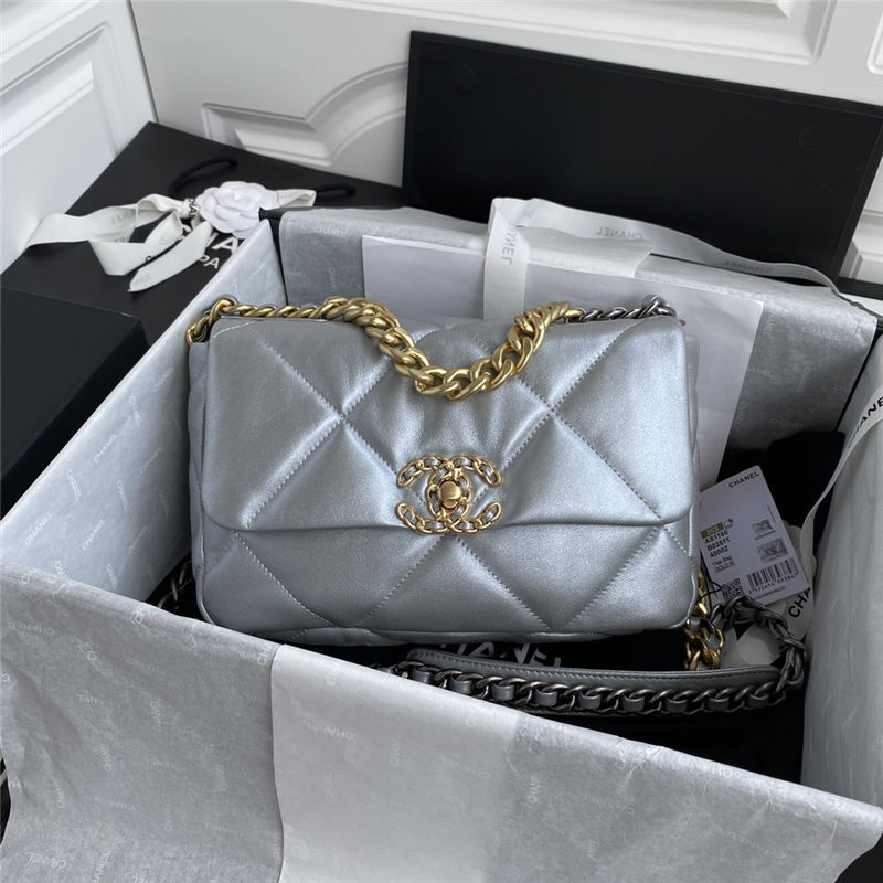 Chanel 19 Flap Bag Goatskin/Lambskin Silver High