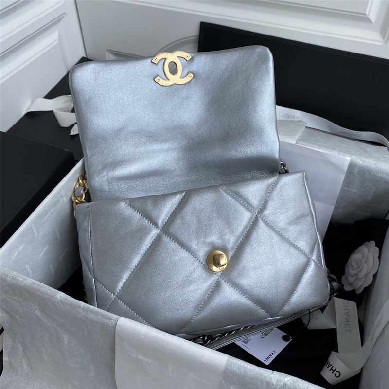 Chanel 19 Flap Bag Goatskin/Lambskin Silver High