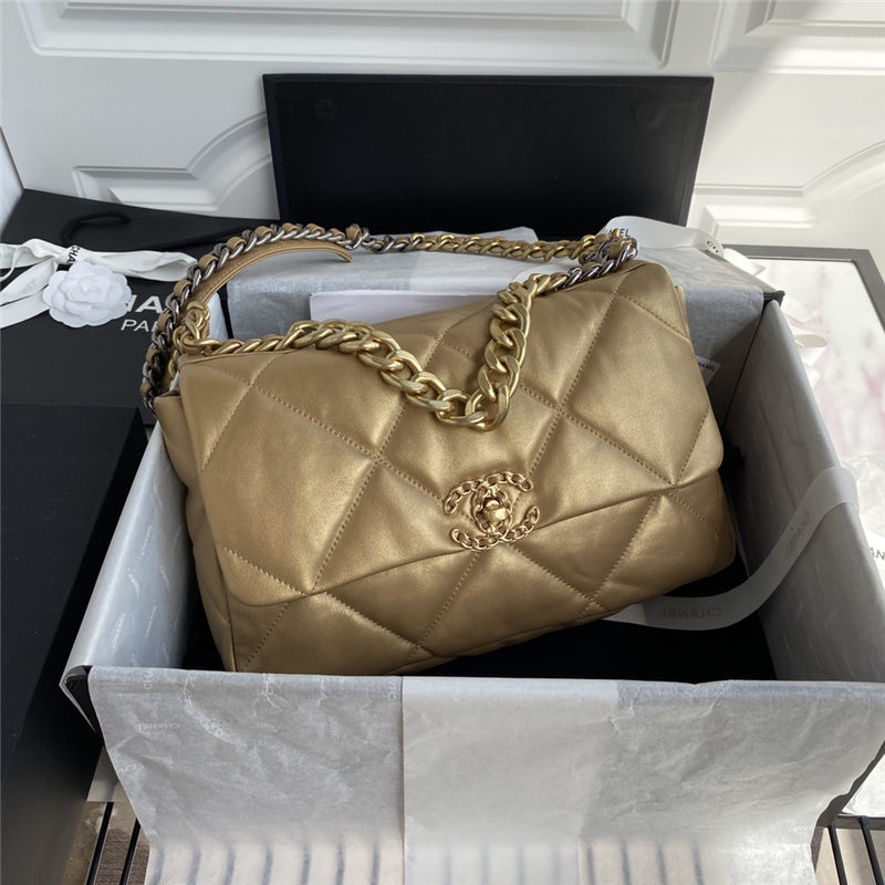 Large Chanel 19 Flap Bag Goatskin/Lambskin Gold High