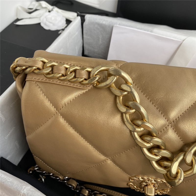 Large Chanel 19 Flap Bag Goatskin/Lambskin Gold High