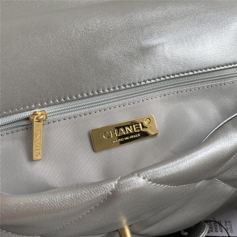 Large Chanel 19 Flap Bag Goatskin/Lambskin Silver High