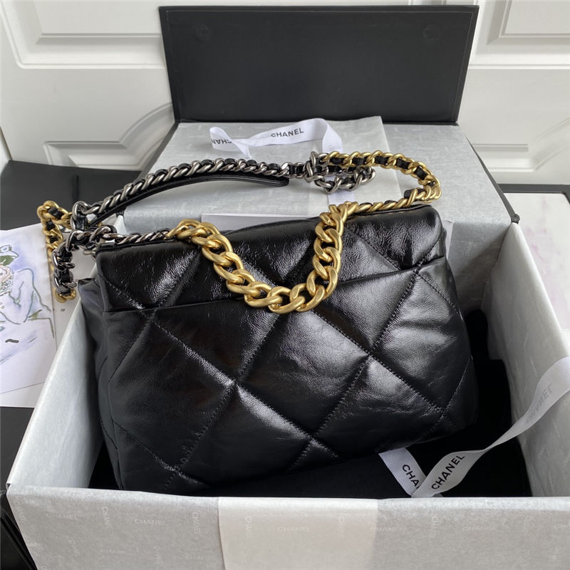 Large Chanel 19 Flap Bag Shiny Crumpled Calfskin Black High