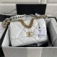 Large Chanel 19 Flap Bag Shiny Crumpled Calfskin White High