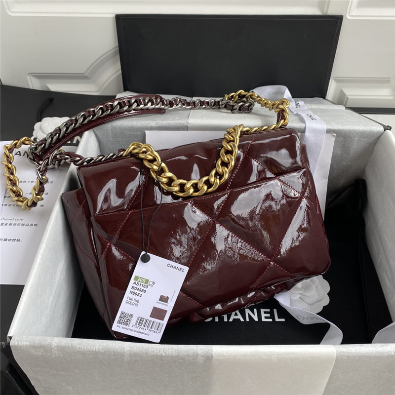 Chanel 19 Flap Bag Shiny Calfskin Burgundy High