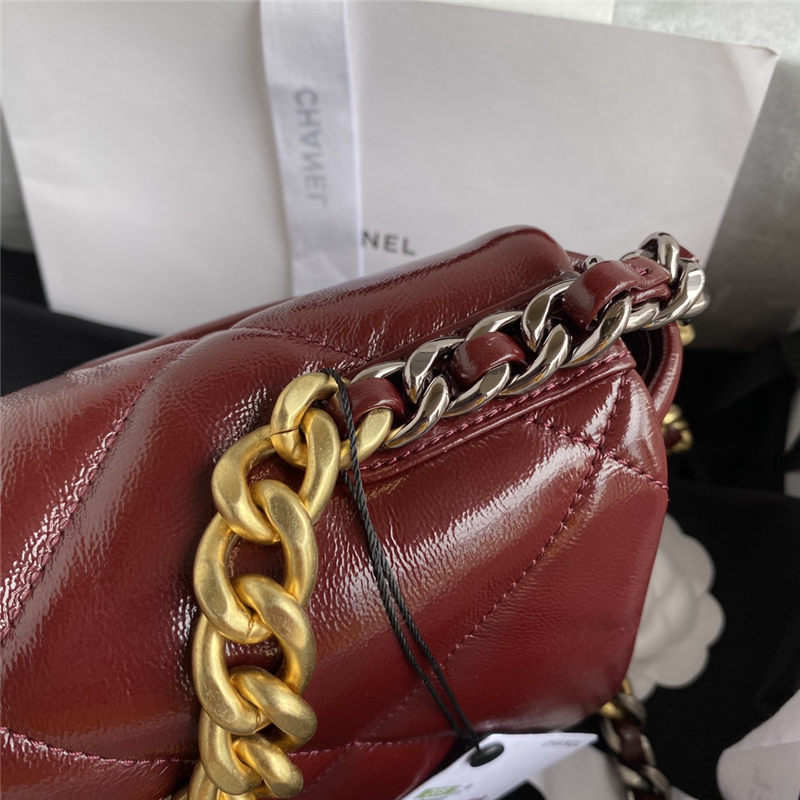 Chanel 19 Flap Bag Shiny Crumpled Calfskin Burgundy High