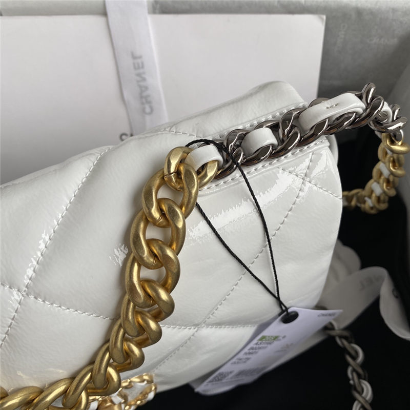 Chanel 19 Flap Bag Shiny Crumpled Calfskin White High