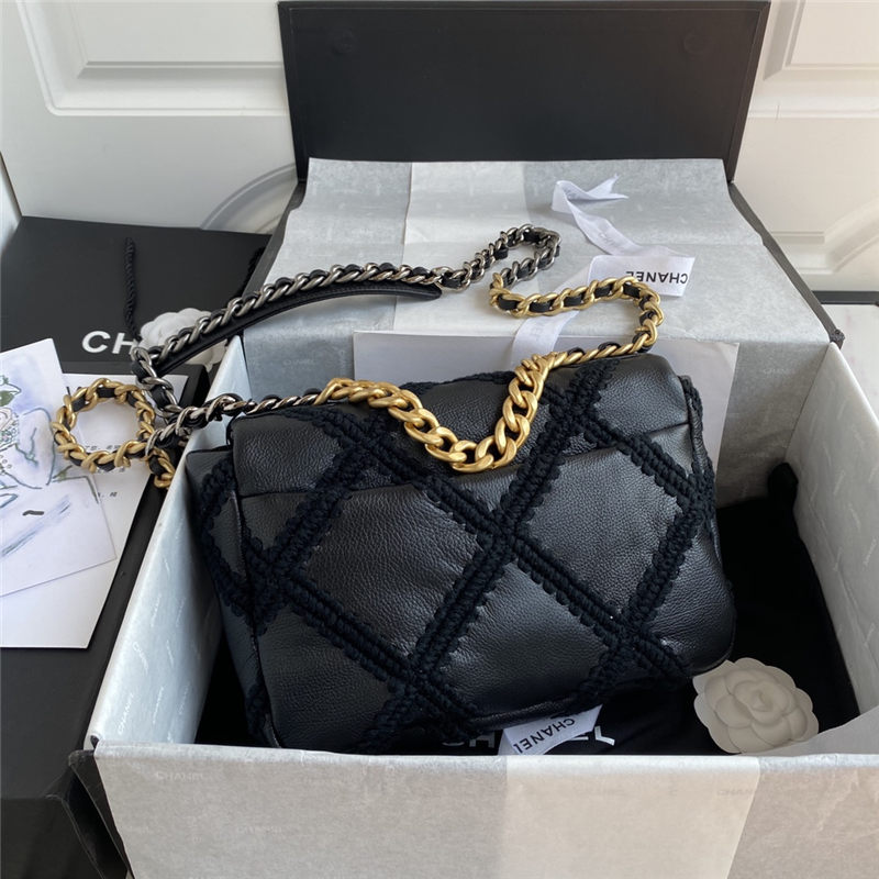 Chanel 19 Flap Bag Calfskin Crochet Black High