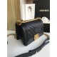 SMALL BOY Chanel HANDBAG Chevrons Pattern Grained Calfskin Black High