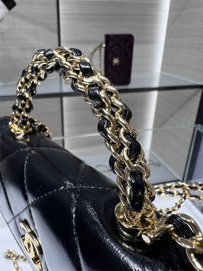 Chanel FLAP PHONE HOLDER WITH CHAIN AP4167 Shiny Lambskin & Gold-Tone Metal Black High