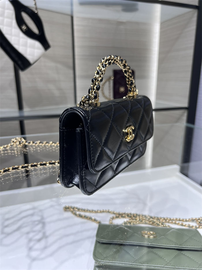 Chanel FLAP PHONE HOLDER WITH CHAIN AP4167 Shiny Lambskin & Gold-Tone Metal Black High