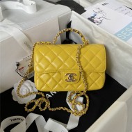 Chanel MINI FLAP BAG With Top Diamond Handle Lambskin & Gold-Tone Metal AS4140 Yellow A