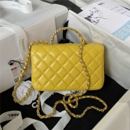 Chanel MINI FLAP BAG With Top Diamond Handle Lambskin & Gold-Tone Metal AS4140 Yellow A