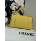 FLAP BAG WITH TOP HANDLE Grained Calfskin Yellow-binding Gold Metal High