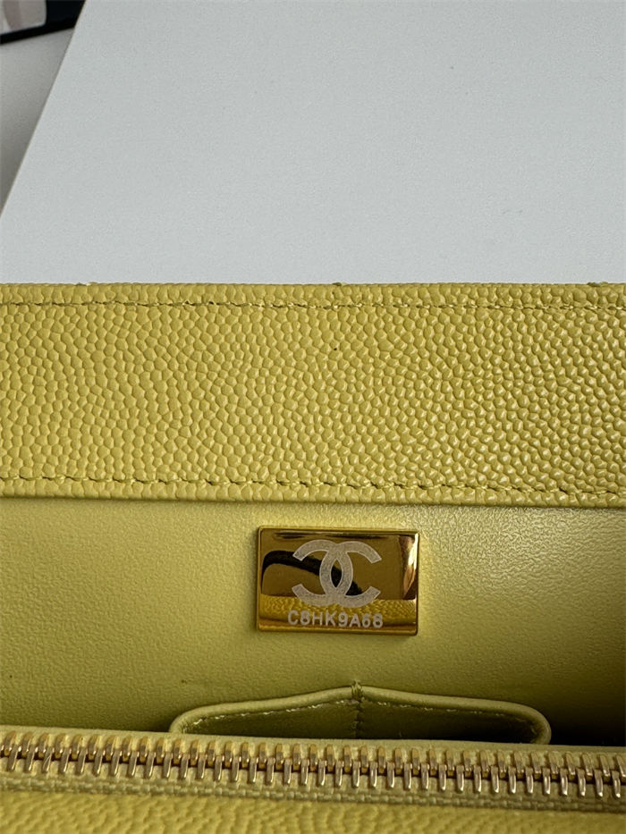 FLAP BAG WITH TOP HANDLE Grained Calfskin Yellow-binding Gold Metal High