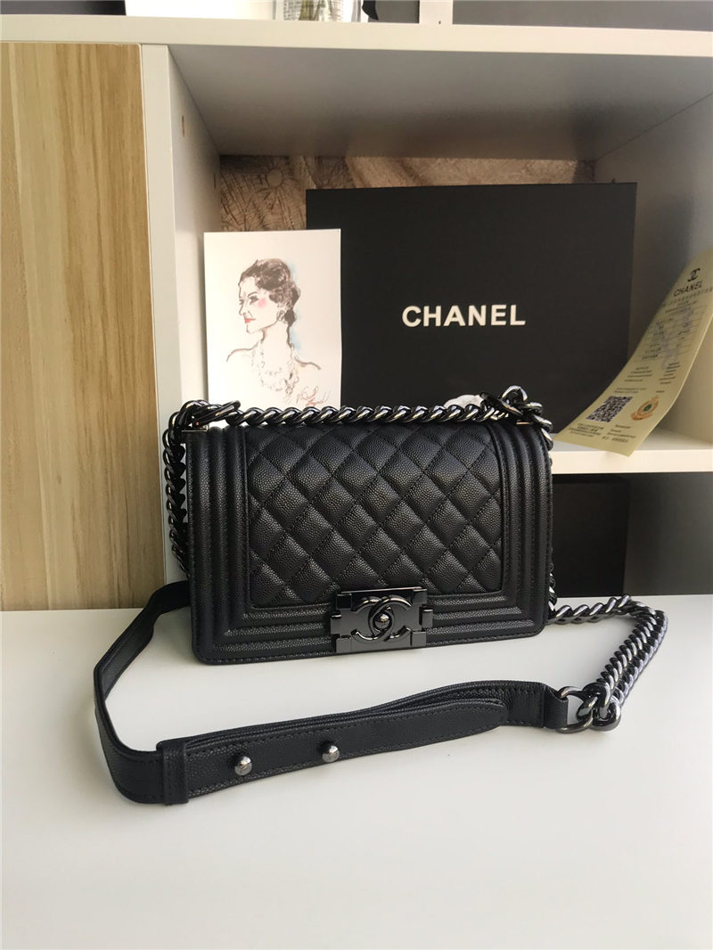 SMALL BOY Chanel HANDBAG Grained Calfskin Black High