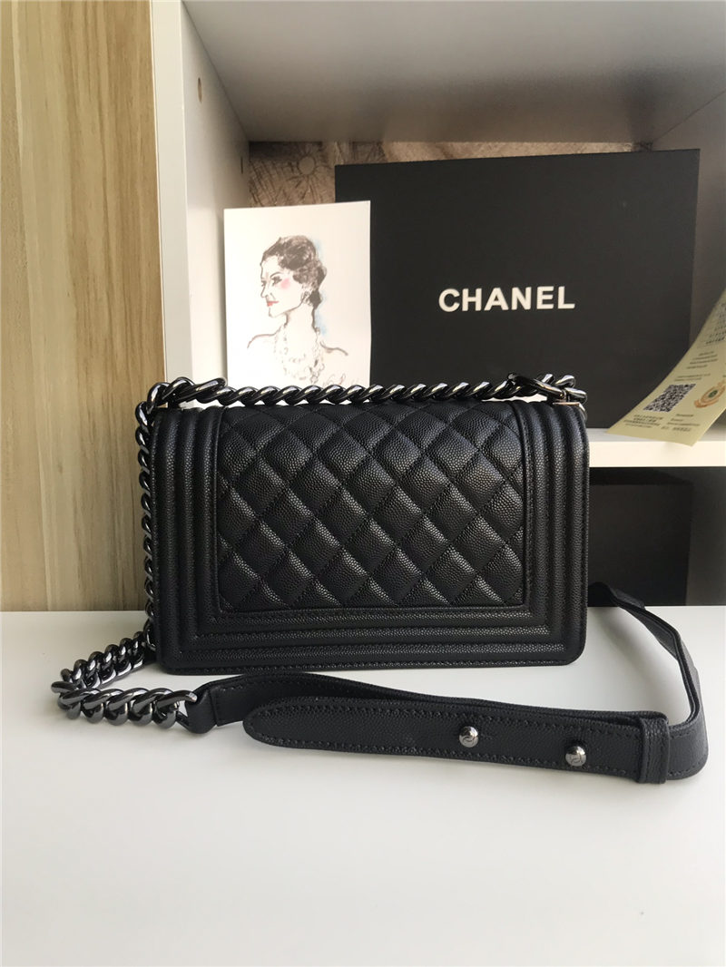 SMALL BOY Chanel HANDBAG Grained Calfskin Black High