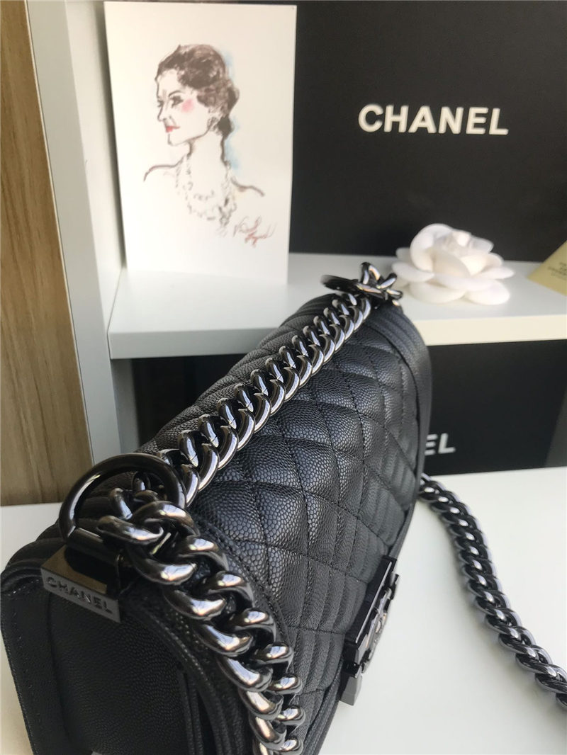 SMALL BOY Chanel HANDBAG Grained Calfskin Black High