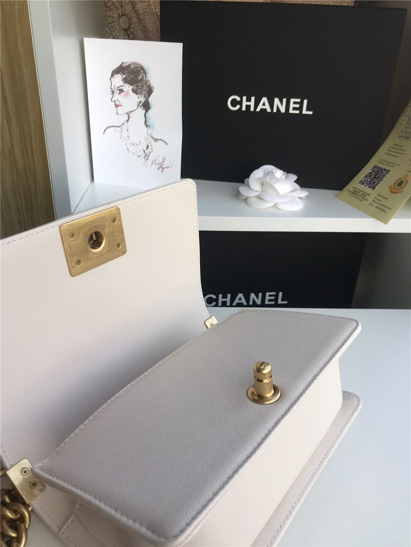 SMALL BOY Chanel HANDBAG Grained Calfskin White High