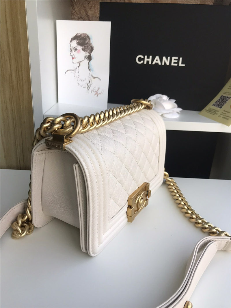 SMALL BOY Chanel HANDBAG Grained Calfskin White High