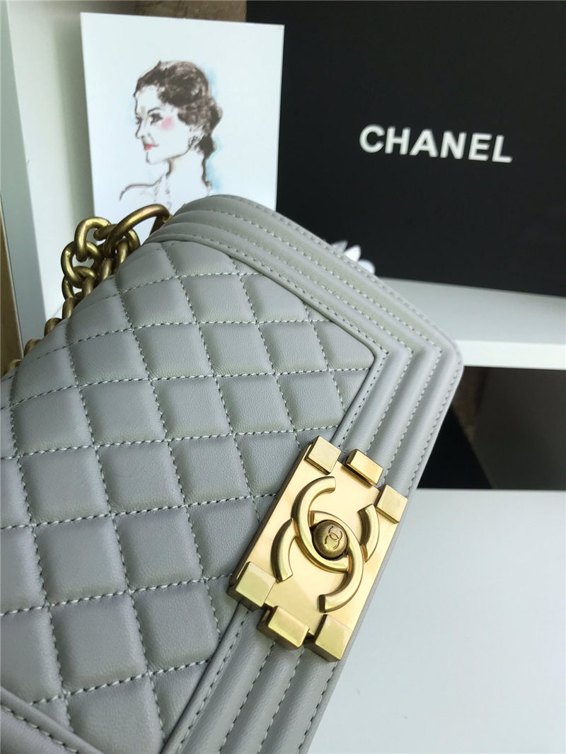 SMALL BOY Chanel HANDBAG Lambskin Grey High