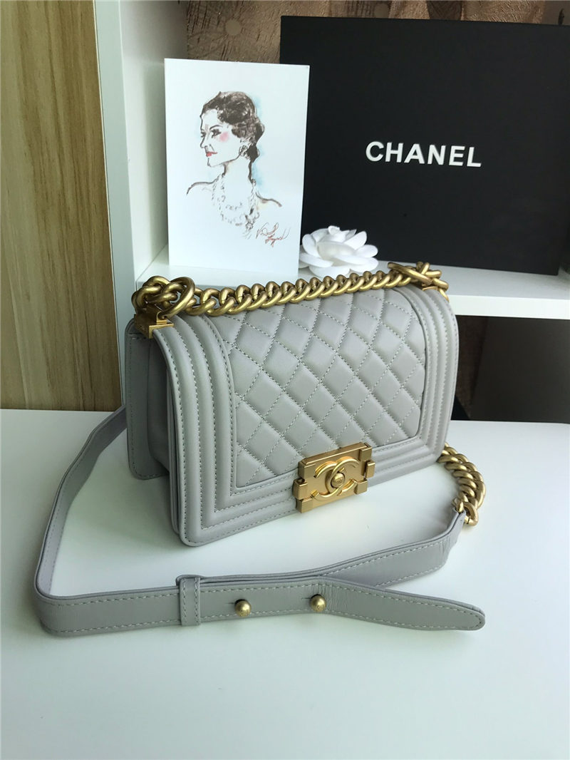 SMALL BOY Chanel HANDBAG Lambskin Grey High