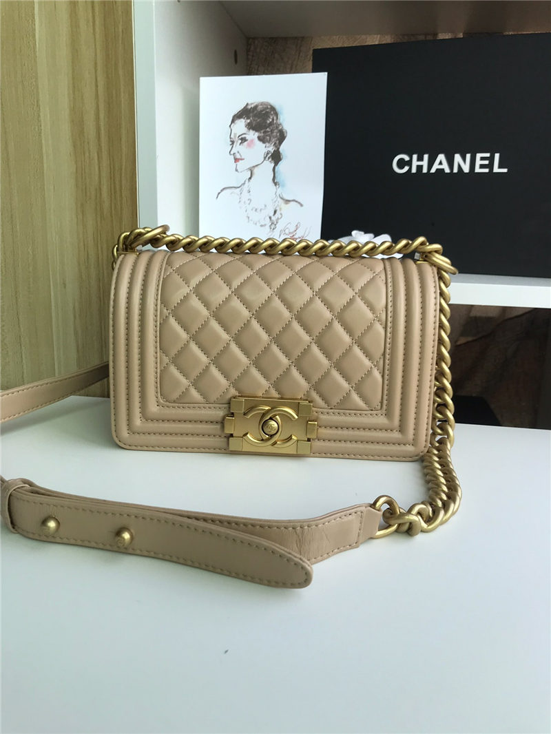 SMALL BOY Chanel HANDBAG Lambskin Beige High