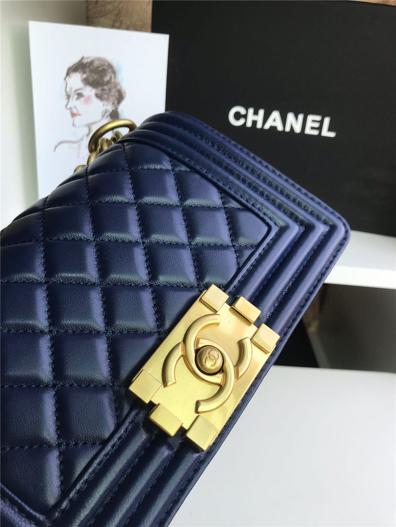 SMALL BOY Chanel HANDBAG Lambskin Navy Blue High