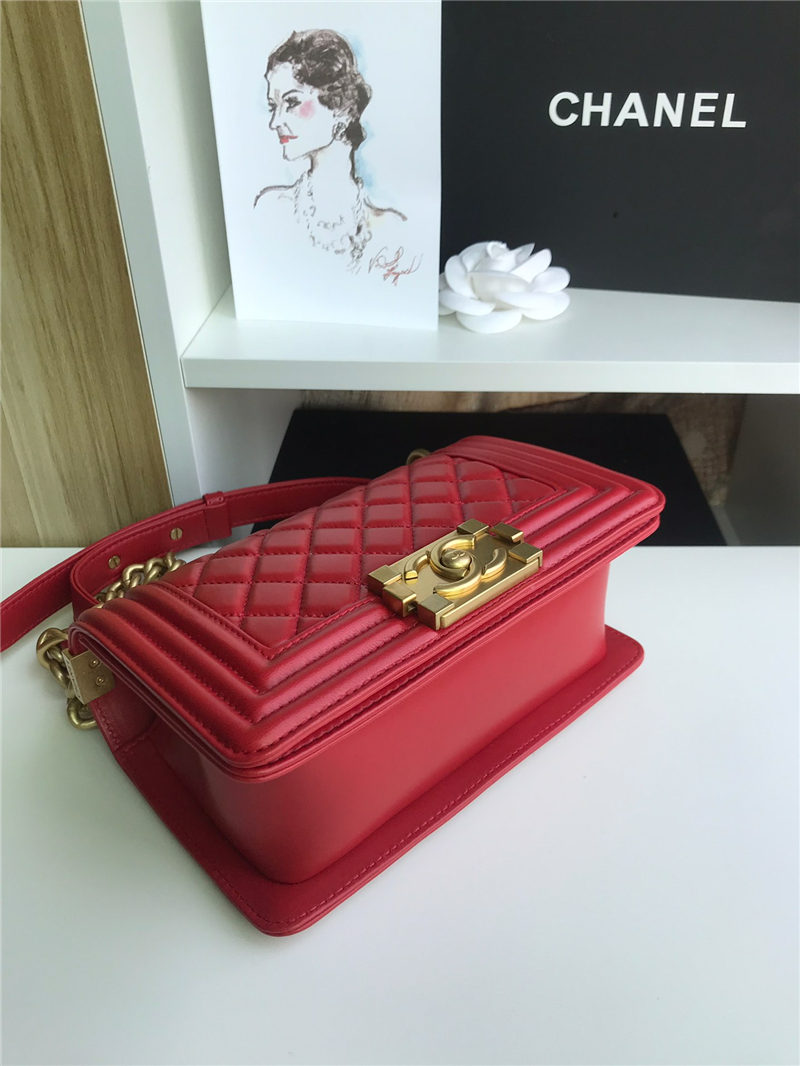 SMALL BOY Chanel HANDBAG Lambskin Red High