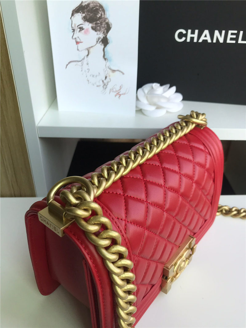 SMALL BOY Chanel HANDBAG Lambskin Red High