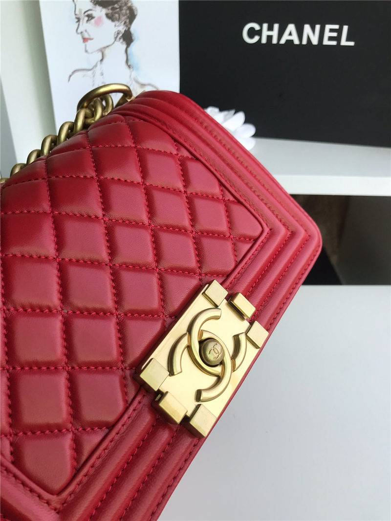 SMALL BOY Chanel HANDBAG Lambskin Red High