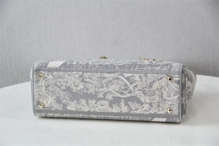 LARGE LADY D-LITE BAG Toile de Jouy Reverse Embroidery Grey High