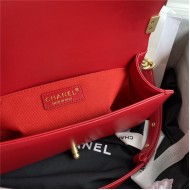 BOY Chanel FLAP BAG WITH HANDLE Lambskin & Gold Metal Red A