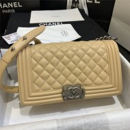 BOY Chanel HANDBAG Lambskin Silver Metal Beige A