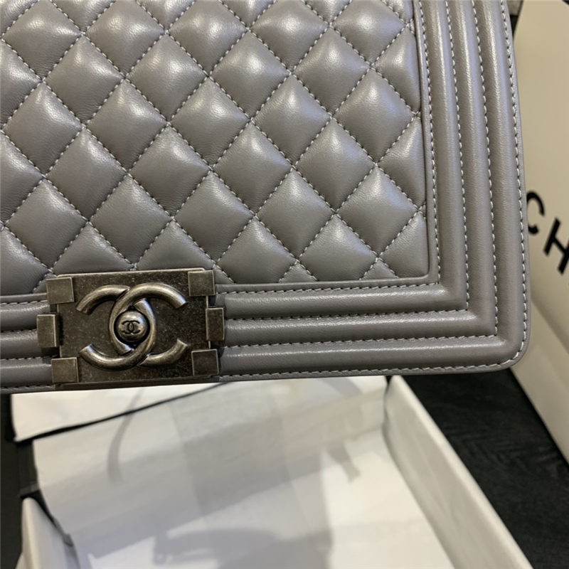 BOY Chanel HANDBAG Lambskin Silver Metal Grey A