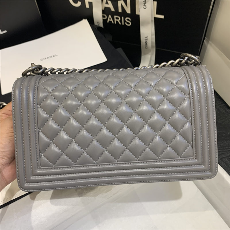 BOY Chanel HANDBAG Lambskin Silver Metal Grey A