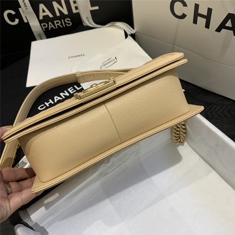 BOY Chanel HANDBAG Grained Calfskin & Gold Metal Beige A