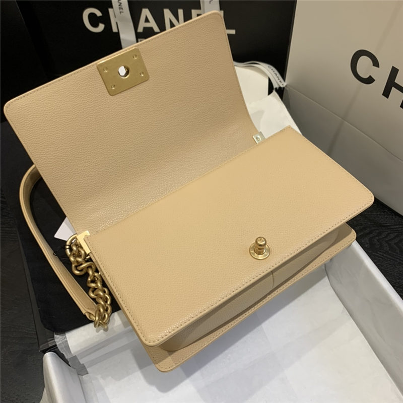 BOY Chanel HANDBAG Grained Calfskin & Gold Metal Beige A