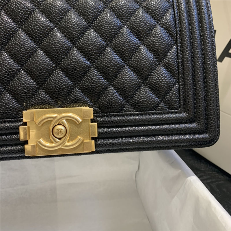 BOY Chanel HANDBAG Grained Calfskin & Gold Metal Black A