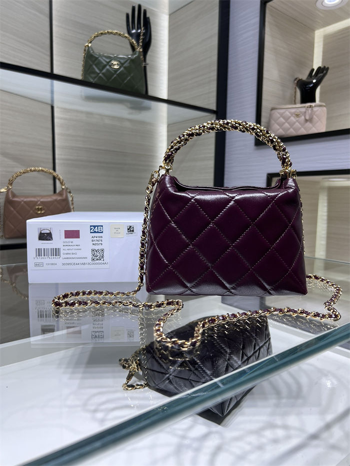 Chanel CLUTCH WITH CHAIN AP4189 Shiny Lambskin & Gold-Tone Metal Burgundy High