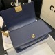 BOY Chanel HANDBAG Grained Calfskin & Gold Metal Navy Blue A