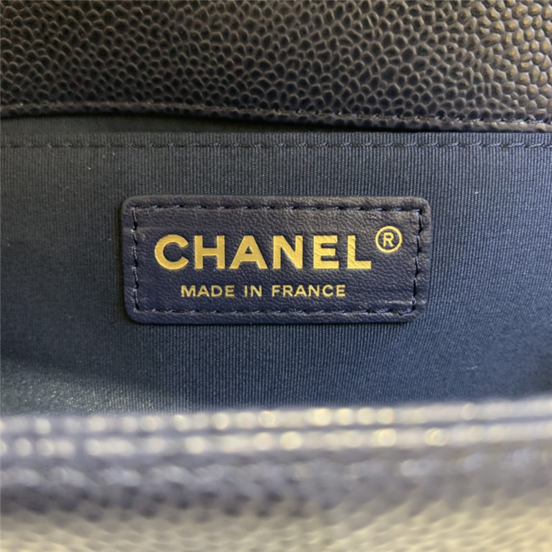 BOY Chanel HANDBAG Grained Calfskin & Gold Metal Navy Blue A