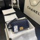 BOY Chanel HANDBAG Grained Calfskin & Gold Metal Navy Blue A