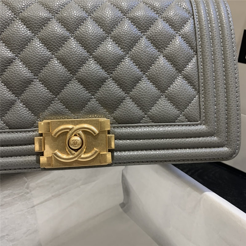 BOY Chanel HANDBAG Grained Calfskin & Gold Metal Grey A