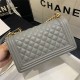 BOY Chanel HANDBAG Grained Calfskin & Gold Metal Grey A