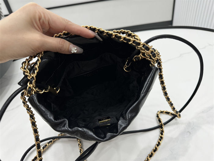 Chanel 22 MINI HANDBAG Shiny Calfskin Black, Imitation Pearls & Gold-Tone Metal AS3980 High