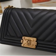 BOY Chanel HANDBAG Chevrons Pattern Lambskin Black B