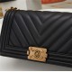 BOY Chanel HANDBAG Chevrons Pattern Lambskin Black B