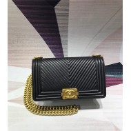 BOY Chanel HANDBAG Chevrons Pattern Lambskin Black B